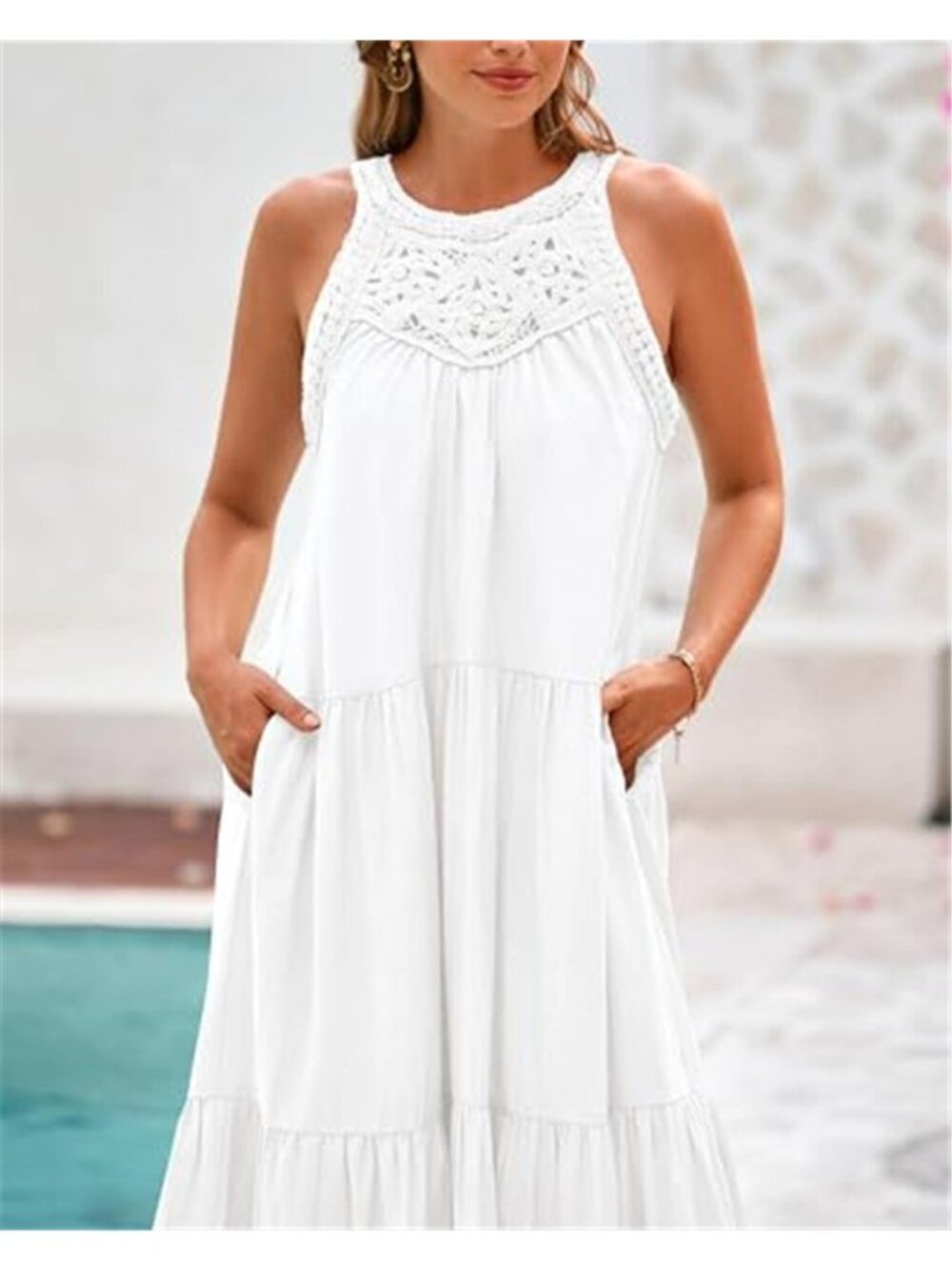 Women's Halter Summer Dress Casual Spring Hollow Boho Maxi Dress - Picture 6 of 6